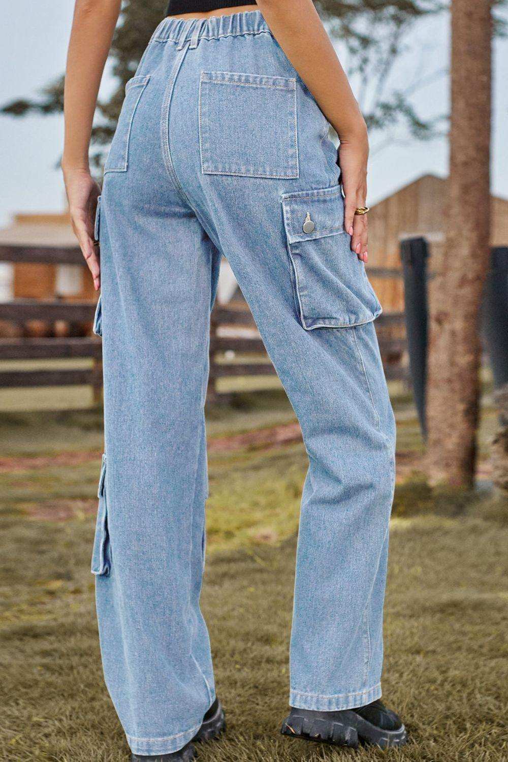 Loose Fit Long Jeans with Pockets - Trendsi - Flyclothing LLC