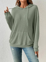 Ribbed Dropped Shoulder Drawstring Hoodie - Trendsi - Flyclothing LLC