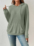 Ribbed Dropped Shoulder Drawstring Hoodie - Trendsi - Flyclothing LLC