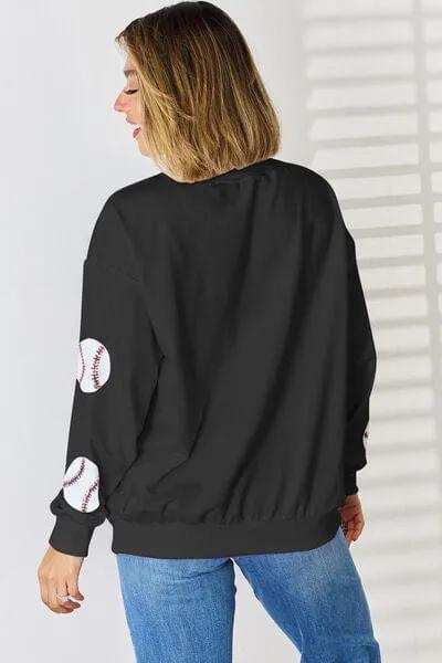 Sequin Ball Round Neck Dropped Shoulder Sweatshirt - Trendsi - Flyclothing LLC