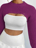 Distressed Long Sleeve Cropped Sweater - Trendsi - Flyclothing LLC