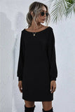 Waffle-Knit Boat Neck Mini Dress - Trendsi