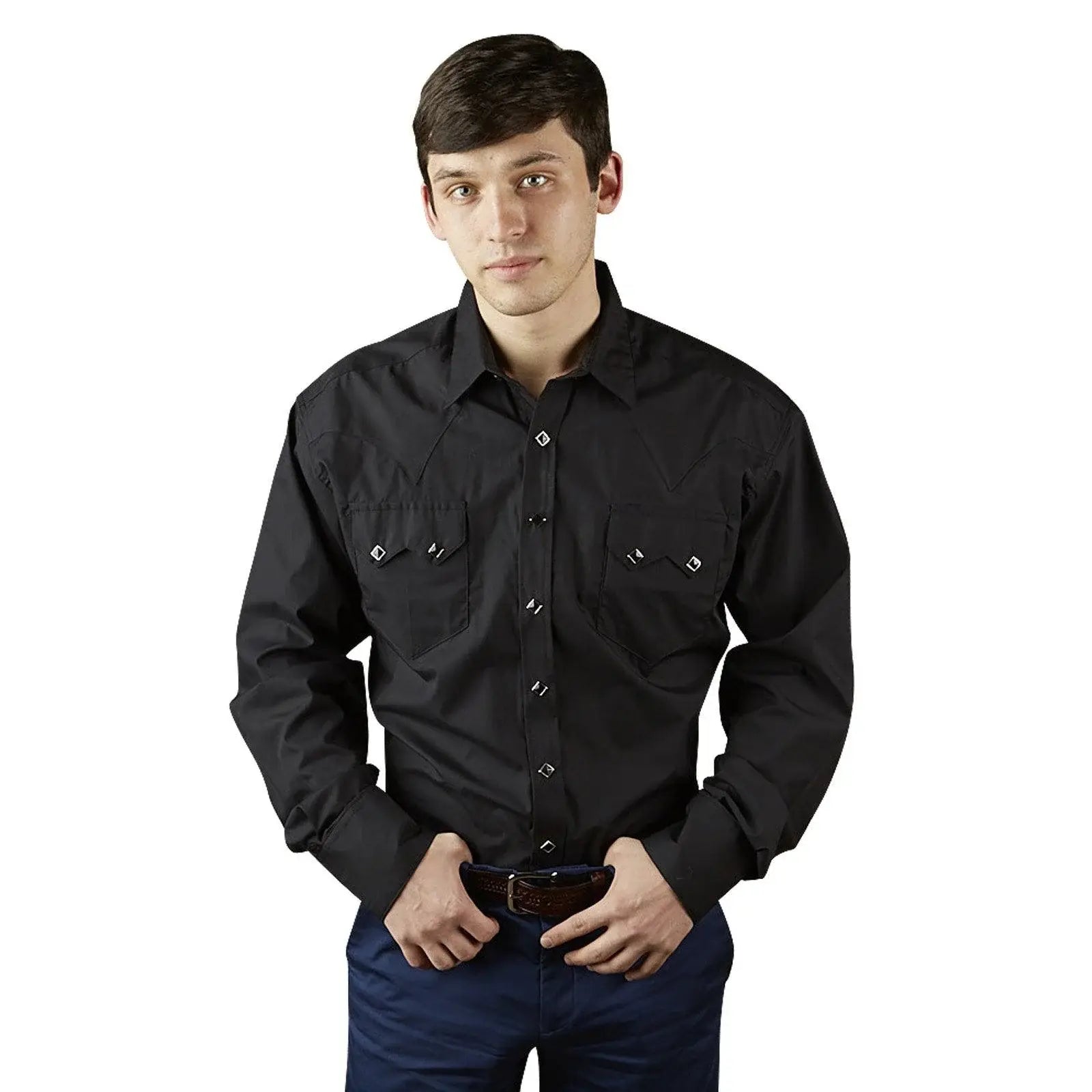 Rockmount Ranch Wear Mens Classic Pima Cotton Black Western Shirt - Rockmount Clothing - Flyclothing LLC