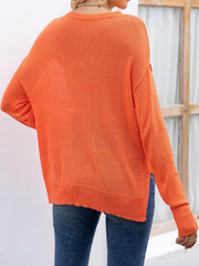 Round Neck Dropped Shoulder Slit T-Shirt - Trendsi