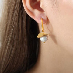 18K Gold-Plated Bead Dangle Earrings - Trendsi