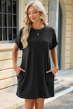 Round Neck Rolled Short Sleeve Tee Dress - Trendsi - Flyclothing LLC