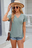 Eyelet Surplice Short Sleeve T-Shirt - Trendsi - Flyclothing LLC