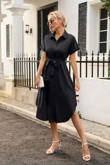 Tied Button Up Shirt Dress - Trendsi - Flyclothing LLC