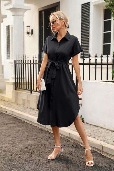Tied Button Up Shirt Dress - Trendsi - Flyclothing LLC