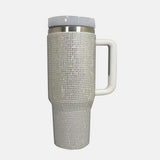 Rhinestone Stainless Steel Tumbler with Straw - Trendsi