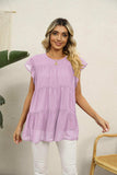 Swiss Dot Round Neck Tiered Blouse - Trendsi - Flyclothing LLC