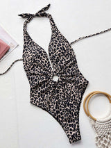 Leopard Halter Neck Ring Detail One-Piece Swimsuit - Trendsi - Flyclothing LLC