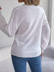 Cable-Knit Buttoned V-Neck Sweater - Trendsi