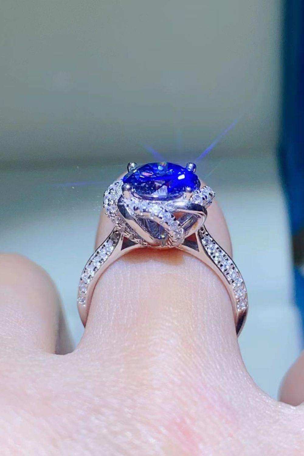 2 Carat Cobalt Blue Moissanite 925 Sterling Silver Ring - Trendsi - Flyclothing LLC