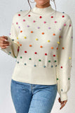 Pom-Pom Trim Mock Neck Long Sleeve Pullover Sweater - Trendsi - Flyclothing LLC