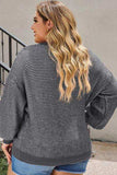 Plus Size Waffle-Knit Round Neck Dropped Shoulder Sweater - Trendsi - Flyclothing LLC