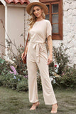 Full Size Tie Waist Straight Leg Jumpsuit - Trendsi - Flyclothing LLC