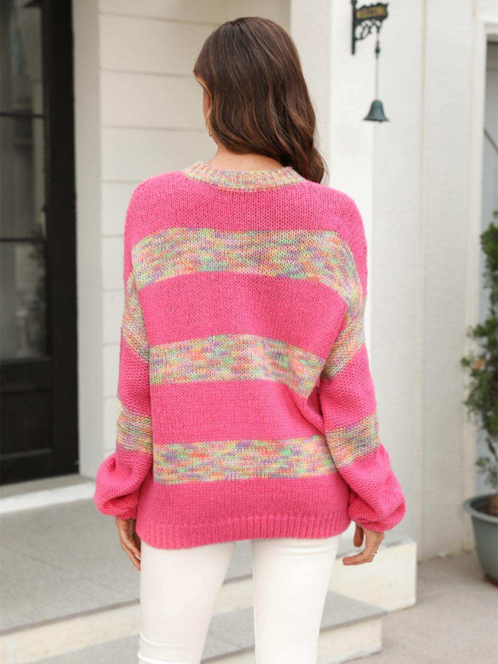 Striped Drop Shoulder Sweater - Trendsi - Flyclothing LLC