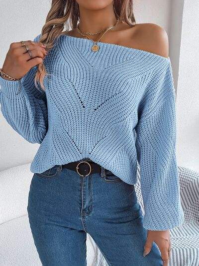 Openwork Long Sleeve Sweater - Trendsi - Flyclothing LLC