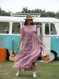 Printed Tie Neck Short Sleeve Dress - Trendsi - Flyclothing LLC