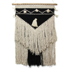 Handwoven Boho Wall Hanging, Charcoal & Cream - Asha Handicrafts