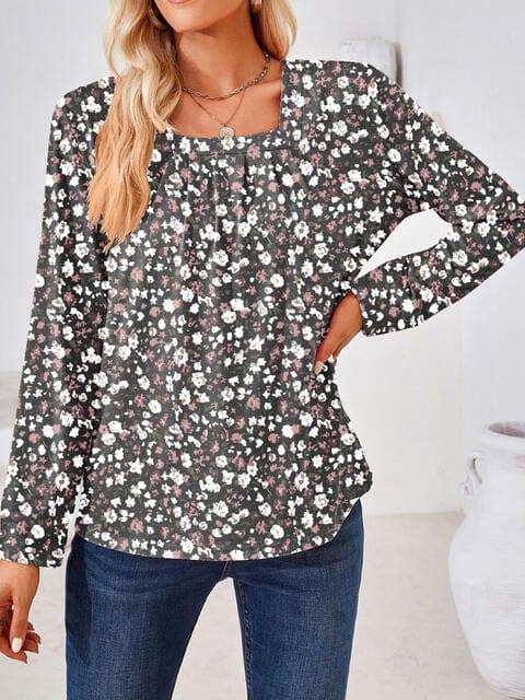 Full Size Square Neck Long Sleeve Blouse - Trendsi - Flyclothing LLC