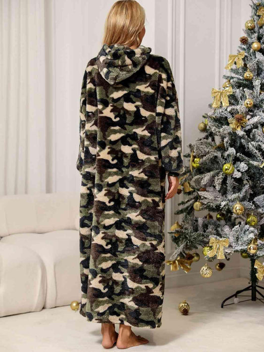 Camouflage Hooded Teddy Night Dress - Trendsi