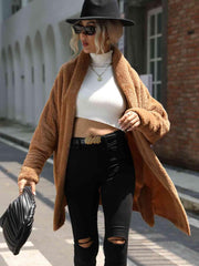 Open Front Hooded Teddy Coat - Trendsi