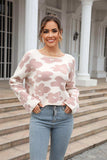 Round Neck Flower Pattern Dropped Shoulder Pullover Sweater - Trendsi - Flyclothing LLC