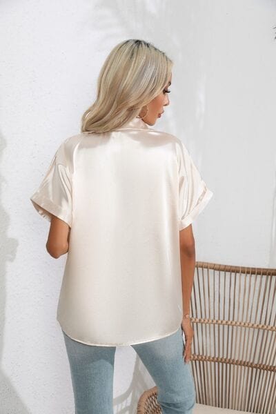 Collared Neck Short Sleeve Shirt - Trendsi