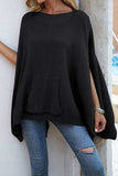Waffle-Knit Pocketed Cape Sleeve Sweater - Trendsi - Flyclothing LLC