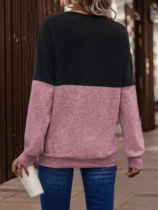 Two-Tone Crisscross Detail Sweatshirt - Trendsi - Flyclothing LLC
