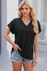 V-Neck Short Sleeve T-Shirt - Trendsi - Flyclothing LLC