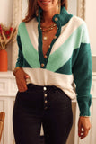 Color Block Buttoned Sweater - Trendsi