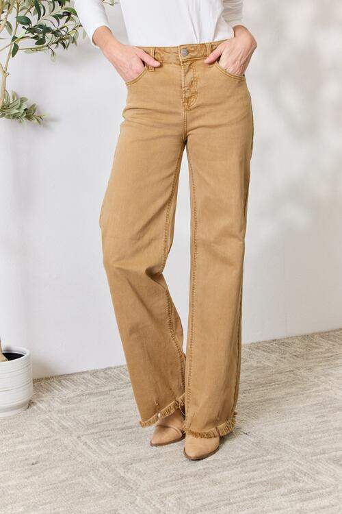 RISEN Full Size Fringe Hem Wide Leg Jeans - Trendsi - Flyclothing LLC