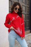 Reindeer & Snow Pattern Turtle Neck Pullover Sweater - Trendsi