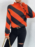 Striped Turtleneck Dropped Shoulder Sweater - Trendsi