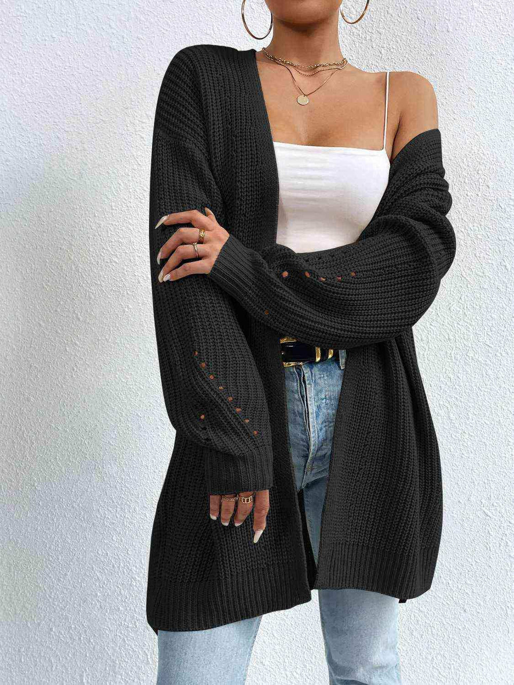 Open Front Dropped Shoulder Slit Cardigan - Trendsi - Flyclothing LLC