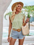 Eyelet Ruffle Trim Cap Sleeve Tank - Trendsi - Flyclothing LLC