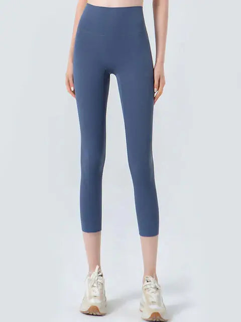 Wide Waistband Cropped Sports Leggings - Trendsi - Flyclothing LLC