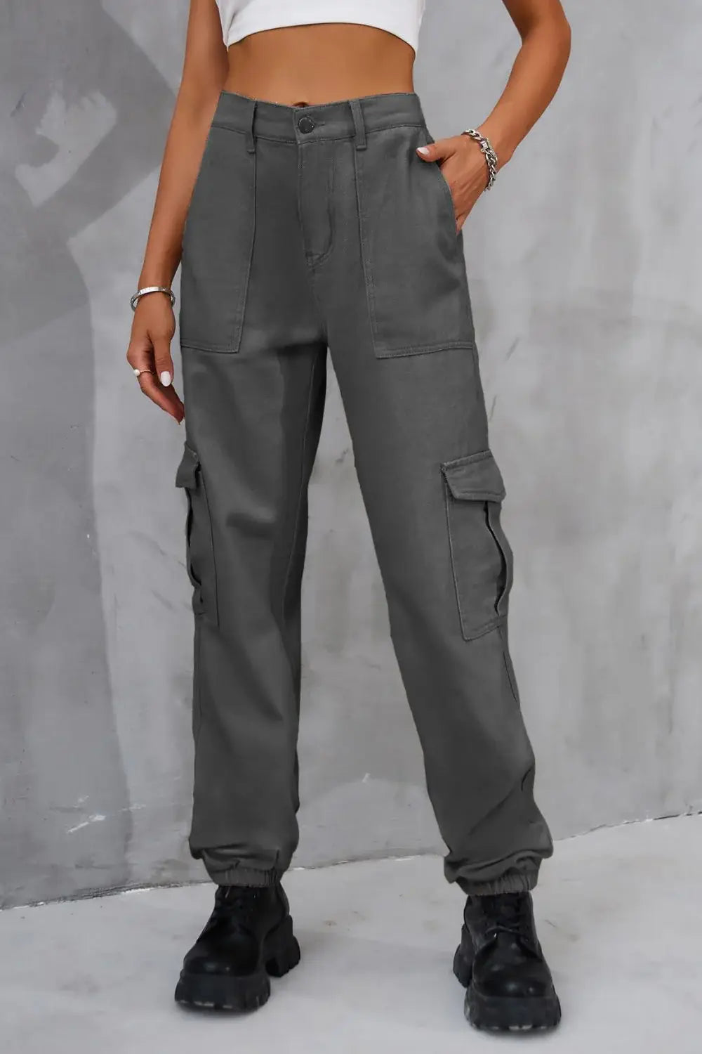 Buttoned High Waist Jeans with Pockets - Trendsi - Flyclothing LLC