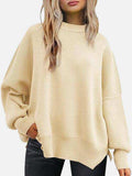 Round Neck Drop Shoulder Slit Sweater - Trendsi - Flyclothing LLC