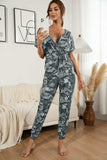 Surplice Neck Tied Short Sleeve Jumpsuit - Trendsi - Flyclothing LLC