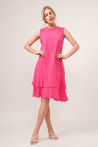 And The Why Washed Fringe Detail Tiered Dress - Trendsi - Flyclothing LLC