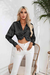 Lapel Collar Button Up Long Sleeve Shirt - Trendsi