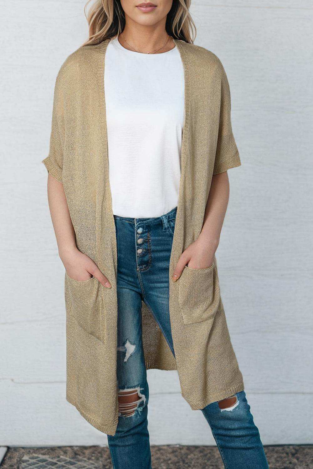 Open Front Sweater Cardigan with Pockets - Trendsi - Flyclothing LLC
