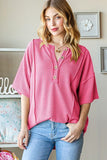 Heimish Full Size Ribbed Half Button Drop Shoulder Top - Trendsi