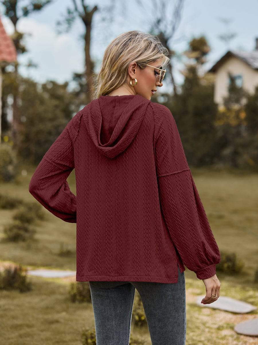 Cable-Knit Dropped Shoulder Hoodie - Trendsi - Flyclothing LLC