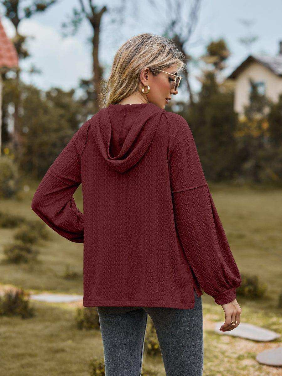 Cable-Knit Dropped Shoulder Hoodie - Trendsi - Flyclothing LLC