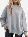 Round Neck Drop Shoulder Slit Sweater - Trendsi - Flyclothing LLC
